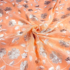 Zeenat Floral Sequin Work on Light Orange Organza Base