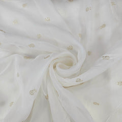 Gold Sequin Embroidered Dyeable Organza Fabric with Flower Motif