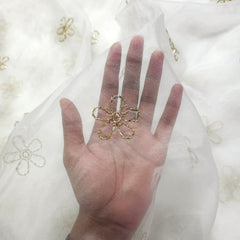 Gold Sequin Embroidered Dyeable Organza Fabric with Flower Motif