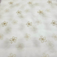 Gold Sequin Embroidered Dyeable Organza Fabric with Flower Motif