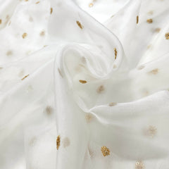 Gold Sequin Embroidered Dyeable Organza Fabric with Circular Motif