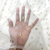 Gold Sequin Embroidered Dyeable Organza Fabric with Circular Motif