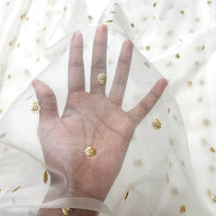 Gold Sequin Embroidered Dyeable Organza Fabric with Circular Motif