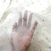 Embroidered Dyeable Organza Fabric with Gold Sequin Butta