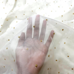 Embroidered Dyeable Organza Fabric with Gold Sequin Butta