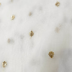 Embroidered Dyeable Organza Fabric with Gold Small Sequin Butta
