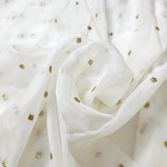 Embroidered Dyeable Organza Fabric with Gold Small Sequin Butta
