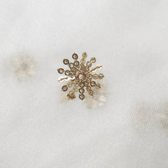 Embroidered Dyeable Organza Fabric with Gold Floral Sequin Butta