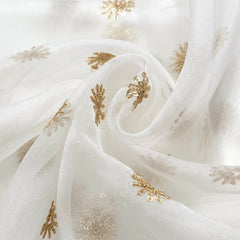 Embroidered Dyeable Organza Fabric with Gold Floral Sequin Butta
