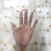 Embroidered Dyeable Organza Fabric with Gold Floral Sequin Butta