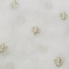Embroidered Dyeable Organza Fabric with Light Gold Floral Sequin Butta