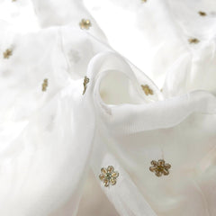 Dyeable Organza Fabric with Light Gold Floral Sequin Butta
