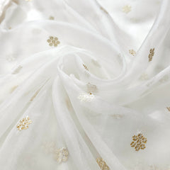 Dyeable Organza Fabric with Light Gold Floral Sequin Butta and Threadwork