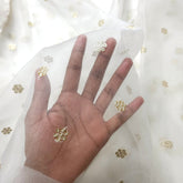 Dyeable Organza Fabric with Light Gold Floral Sequin Butta and Threadwork