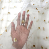 Dyeable Organza Fabric with Light Gold Floral Circular Sequin Butta