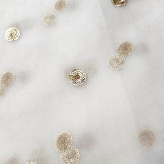 Dyeable Organza Fabric with Light Gold Floral Circular Sequin Butta