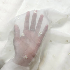 Dyeable Organza Fabric with Threadwork & Light Gold Sequin Work