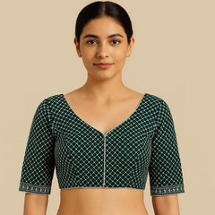 Jhilmil Forest Green Color Blouse with Sweetheart Neckline
