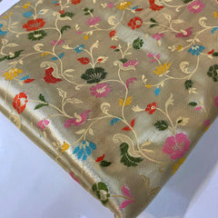 Pastel Yellow Paithani Brocade Silk Fabric