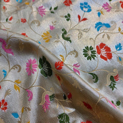 Pastel Yellow Paithani Brocade Silk Fabric