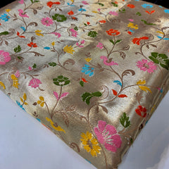 Pastel Yellow Paithani Brocade Silk Fabric