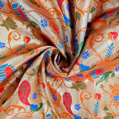 Kamalini Paithani Brocade Orange Silk Fabric