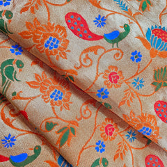 Kamalini Paithani Brocade Orange Silk Fabric