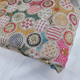 Shangaar White Georgette Embroidered Multi-Color Sequins Fabric