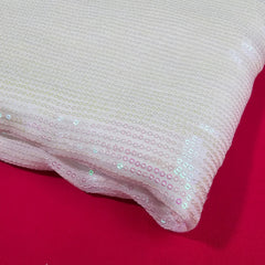 Ruhani White Georgette Embroidered Fabric with Rainbow Sequins