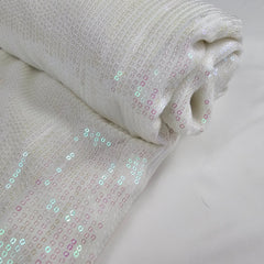 Ruhani White Georgette Embroidered Fabric with Rainbow Sequins