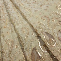 Dyeable Shimmer Tissue Fabric with all over Floral Vine Pattern & Paisley Net Border