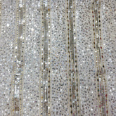 Ruhani Dyeable White Georgette Embroidered Fabric with Silver Sequins & Stripes