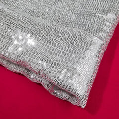 Ruhani White Georgette Embroidered Fabric with Silver Sequins