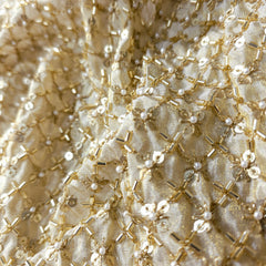 Gold Sequin Embroidered Shimmer Tissue Dyeable Fabric with Floral Motif and Zari Work