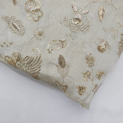 Gold Sequin Embroidered Shimmer Tissue Dyeable Fabric with Floral Motif and Zari Work