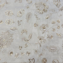 Gold Sequin Embroidered Shimmer Tissue Dyeable Fabric with Floral Motif and Zari Work
