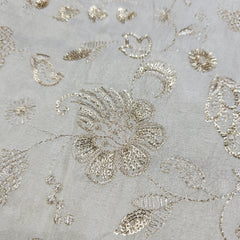 Gold Sequin Embroidered Shimmer Tissue Dyeable Fabric with Floral Motif and Zari Work