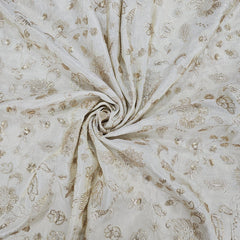 Gold Sequin Embroidered Shimmer Tissue Dyeable Fabric with Floral Motif and Zari Work