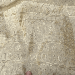 Gold Sequin Embroidered Shimmer Tissue Fabric with Floral Motif and & Border