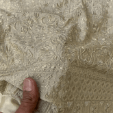 Gold Embroidered Shimmer Tissue Dyeable Fabric with Linear Floral Zari work & Border