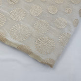 Gold Embroidered Shimmer Tissue Dyeable Fabric with Circle Motif