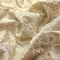 Gold Embroidered Shimmer Tissue Dyeable Fabric with Linear Floral Zari work & Border
