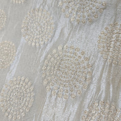 Gold Embroidered Shimmer Tissue Dyeable Fabric with Circle Motif