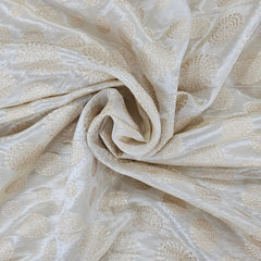 Gold Embroidered Shimmer Tissue Dyeable Fabric with Circle Motif