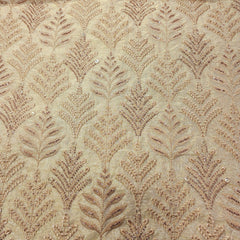 Gold Embroidered Shimmer Tissue Dyeable Fabric with Leaf Motifs Zari and Cutdana Work