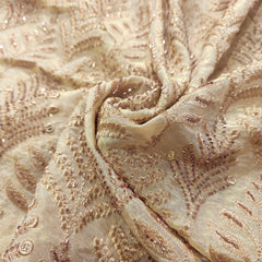 Gold Embroidered Shimmer Tissue Dyeable Fabric with Leaf Motifs Zari and Cutdana Work