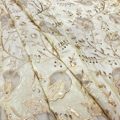 Embroidered Dyeable Shimmer Tissue Fabric with Floral & Leaf Net Patchwork