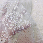 Embroidered Off - White Dyeable Georgette Fabric with Floral work & Sequin Highlights