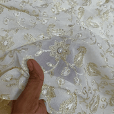 Embroidered Dyeable Georgette Fabric with Silver Sequin and Paisley Resham Work