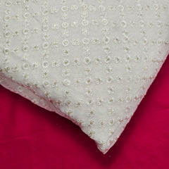 Embroidered Dyeable Georgette Fabric with Gold Sequin and Floral Grid patterned Resham Work